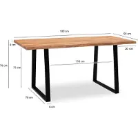 Wohnling Schreibtisch 180x90x76 cm Akazie Massivholz / Metall Computertisch Baumkante Homeoffice Bürotisch Massiv mit Trapezbeinen in Schwarz