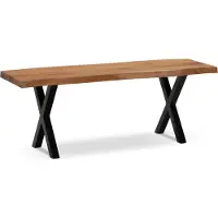 FineBuy Garderobenbank Sitzbank Akazie Massivholz 120 cm Baumkante Flurbank