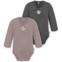 Normani 2er Set Unisex Baby Wickelbody Langarm-Strampler Einteiler aus Merinowolle - 9351
