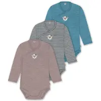 Normani 3er Set Baby-Body Wickelbody Langarm Toddler-Bodysuit aus Merinowolle - 9357