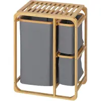 HOMCOM Wäschekorb mit 3 Abnehmbaren Wäschesäcke Bambus Grau Natur 50 x 32 x 69,7cm