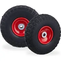 Relaxdays 2x Sackkarrenrad, pannensichere Vollgummireifen, 4.1/3.5-4", 16 mm Achse, bis 150 kg, 260x85 mm, schwarz-rot