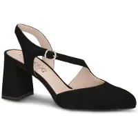 Caprice Damen Slingpumps Leder Pumps Blockabsatz Riemchen 9-29600-44, Größe:37 EU, Farbe:Schwarz