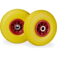 Relaxdays 2x Sackkarrenrad, pannensichere Vollgummireifen, 3.00-4 Zoll, 20mm Achse, bis 80 kg, 260 x 85 mm, gelb-rot