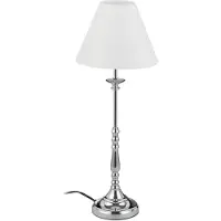 Relaxdays Tischlampe Vintage, Stoff Lampenschirm, spiegelnd verchromt, Dekolampe, E14, H x D 55 x 21 cm, silber/weiß