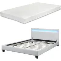 Corium LED Design Polsterbett + Matratze 140 x 200 cm Kunst-Leder Weiß Bett