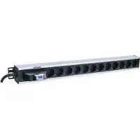 Intellinet 12-fach Steckdosenleiste, Schutzkontakt, vertikale Rackmontage, Leitungsschutzschalter, 1,6 m Stromkabel, Senkrecht, Aluminium, Schwarz, Grau, 12 AC-Ausgänge, Typ F, 1,6 m