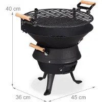 Relaxdays Grillfass Gusseisen, höhenverstellbarer Grillrost, Belüftung, Fassgrill für Holzkohle, HBT 40x45x36cm, schwarz
