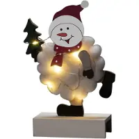 Konstsmide LED Holzsilhouette "Schneemann mit Baumwolle", weiß, 6H Timer, 6 warm weiße Dioden, batteriebetrieben, Innen, Batterie: 2 x AA 1,5V (exkl.) - 3268-210