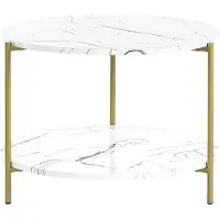 Beliani Couchtisch Weiß MDF-Platte Marmor Optik Rund 60 cm mit Goldenem Metallgestell Ablage Modern Glamour Stil Sofatisch für Wohnzimmer Salon Möbel