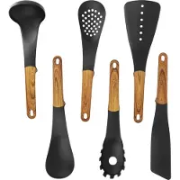 Cheffinger CF-UT02: 6-Teiliges Utensilienset mit drehbarem Ständer - Holz