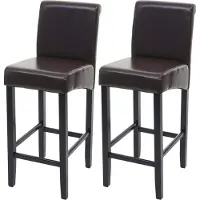Mendler 2er-Set Barhocker MCW-C33, Barstuhl Tresenhocker braun, dunkle Beine, Leder