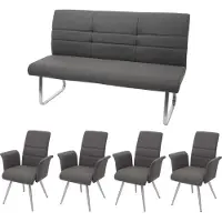 Mendler Set 4x Esszimmerstuhl+Sitzbank MCW-G55, Bank Küchenstuhl Stuhl+Armlehne, Stoff/Textil Edelstahl grau-braun Bank 160cm