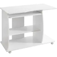 FineBuy Computertisch rollbar Weiß 90 x 71 x 50 cm mit Tastaturauszug Laptop Tisch auf feststellbaren Rollen PC-Tisch mit Drucker-Ablage