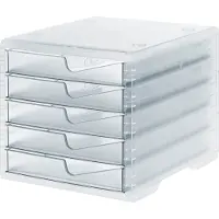 Styro Schubladenbox styroswing light, 5 Schübe, Auszugsperre & Griffmulde, stapelbar, B 270 x T 340 x H 255 mm, Polystyrol, transparent-transparent