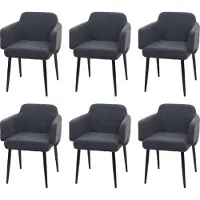 Mendler 6er-Set Esszimmerstuhl MCW-L13, Polsterstuhl Küchenstuhl Stuhl mit Armlehne, Stoff/Textil Metall MVG anthrazit