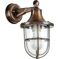 Licht-Erlebnisse Außenleuchte Wand IP64 in Kupfer antik E27 Glas Echt-Messing Maritim Wandleuchte außen Hof HausGarten
