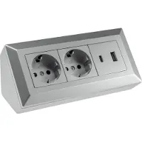 Chilitec 2-fach Steckdosenblock USB-A+C silber 250V/ 16A Aufbaumontage USB 3,1A PD