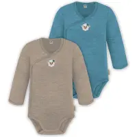 Normani 2er Set Unisex Baby Wickelbody Langarm-Strampler Einteiler aus Merinowolle - 9351