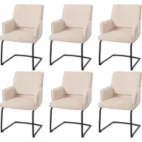 Mendler 6er-Set Freischwinger MCW-N60, Esszimmerstuhl Küchenstuhl Stuhl, Stoff/Textil creme-beige