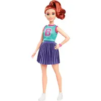 Mattel Fashionistas -Puppe Nr. 232 mit Jersey-Oberteil, violettem Faltenrock und rotem Haar, Modepuppe, Weiblich, 3 Jahr(e), Mädchen, 298 mm, 174 g