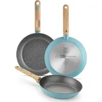 BRA Nordik | Set mit 18–22–26 cm großen antihaftbeschichteten Bratpfannen aus geschmiedetem Aluminium im nordischen Design, geeignet für alle Herdarten, einschließlich Induktion, Farbe Türkis