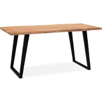 Wohnling Esszimmertisch 180x90x76 cm Akazie Massivholz / Metall Esstisch Baumkante Küchentisch Massiv mit U-Beinen in Schwarz Holztisch Speisetisch