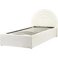 Beliani Bett mit Bettkasten Cremeweiß Bouclé Gepolstert Lattenrost 90 x 200 cm Hochklappbar Hohes Rundes Kopfteil Retro Schlafzimmer Möbel Ausstattung