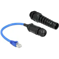 DeLOCK Kabel RJ45 Stecker zu RJ45 Buchse Cat.6 wasserdicht mit Kabelverschraubung und Knickschutztülle, 0,25 m, Cat6, SF/UTP (S-FTP), RJ-45, RJ-45, Schwarz, Blau