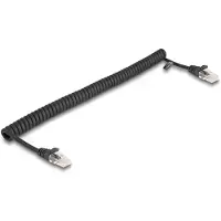 DeLOCK RJ45 Spiralkabel Stecker zu Stecker Cat.5e 1 m schwarz, 1 m, Cat5e, RJ-45, RJ-45, Schwarz