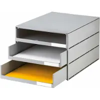 Styro Schubladenbox Styroval, Format C4, 3 offene Schübe, stapelbar, Beschriftungsmaterial, B 243 x T 335 x H 200 mm, Recycling-Kunststoff, grau