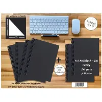 E & Z A 6 Notizbuch - Set, 4+2 gratis, Luxury 80 Seiten SCHWARZ ONYX GLITTER-OPTIK, kariert 10x10mm