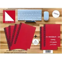 E & Z A 6 Notizbuch - Set, 4+2 gratis, Luxury 80 Seiten ROT JUPITER GLITTER-OPTIK, liniert