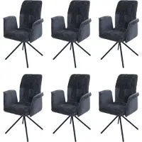 MCW 6er-Set Esszimmerstuhl MCW-N99, drehbar Armlehne Auto-Return, Stoff/Textil Chenille (340g/m²) dunkelgrau
