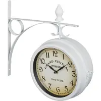 Relaxdays Bahnhofsuhr doppelseitig, New York, Retro, Batterie, analog, Wanduhr Vintage Deko, HxBxT 34 x 35 x 10 cm, weiß
