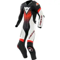 Dainese Laguna Seca 6 Schwarz Weiß Rot Fluo 1-Teiler Motorrad Lederkombi Größe 46