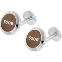 BOSS 50510408-260 Manschettenknöpfe Beige/Silber B-Logoinsert-Cuf