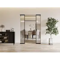 Vente-unique Doppel-Schiebetür mit Galandage-System - Aluminium & Sicherheitsglas mattiert - 2 x 205 x 73 cm - LINCI II