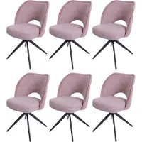 Mendler 6er-Set Esszimmerstuhl MCW-N72, Polster-Küchenstuhl, drehbar Auto-Return, Stoff/Textil (420g/m²) rosa