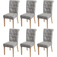 Mendler 6er-Set Esszimmerstuhl Chesterfield II, Stuhl Küchenstuhl, Nieten Stoff/Textil hellgrau, helle Beine