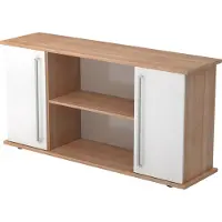 Hjh OFFICE PRO KAPA SB | Sideboard | mit Türen - Nussbaum/Weiß Sideboard Chromgriff Metall