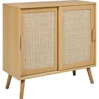 Beliani Sideboard Helles Holz Rattan 2 Türen Spanplatte Holzbeine mit Regalen Moderne Schlafzimmer Aufbewahrungslösung