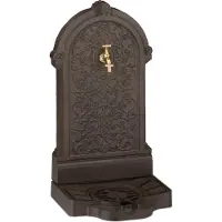 Relaxdays Standbrunnen, Antik-Stil, HBT: 73x39x32 cm, Nostalgie, Garten, Terrasse, Wasserhahn, Becken, stehend, braun