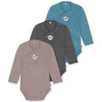 Normani 3er Set Baby-Body Wickelbody Langarm Toddler-Bodysuit aus Merinowolle - 9357