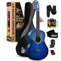 Pyle Einsteiger-Akustikgitarren-Set, 3/4, Junior-Gre, Ganzholzinstrument fr Kinder und Erwachsene, 91,4 cm, Blue Burst Gloss