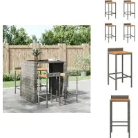 vidaXL Barhocker 4 Stk. Grau Poly Rattan und Massivholz Akazie - Barhocker