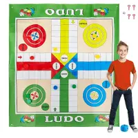 Relaxdays Ludo XXL, große Brettspiel Matte inklusive 16 Spielsteine, 2 Würfel & 4 Heringe, Garten Ludo, 160x180 cm, bunt