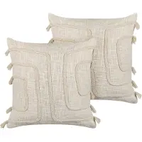 Beliani Dekokissen abstrakt Muster Baumwolle beige 45 x 45 cm 2er Set PLEIONE