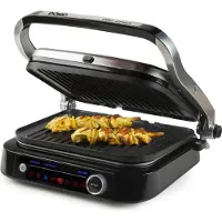 Domo Genius Elektro Kontaktgrill Antihaftbeschichtung, mit Display Edelstahl, Schwarz
