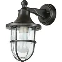 Licht-Erlebnisse Außenwandleuchte IP64 Schwarz antik E27 Glas Messing Maritim Außenlampe Wand HausGarten